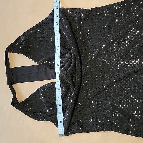 LOVE Tease Size M Black Sequin Racerback Drape Neck Sleeveless Top - Picture 6 of 10